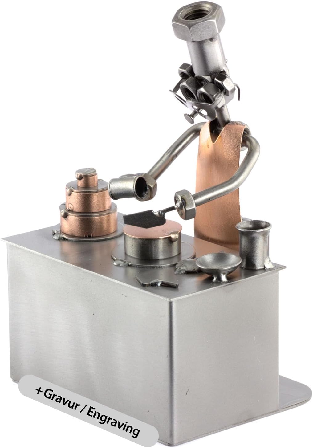Pastry Cook Sculpture with Personal Engraving Nuts and Bolts Handmade Ornaments Made in Germany Metal Figurine