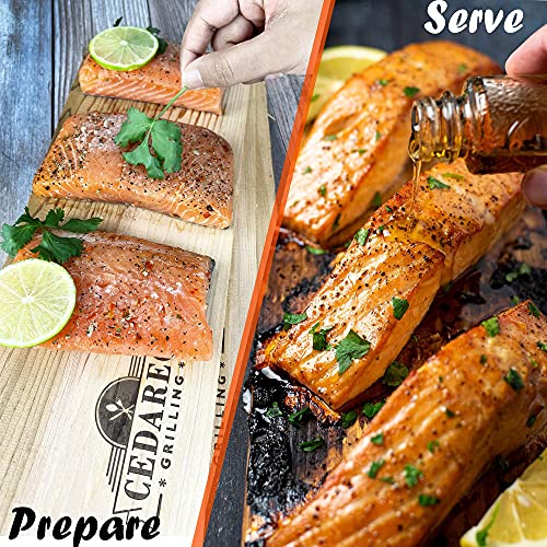 Grilling Planks Set - 8 Natural 100% Cedar Boards, Amazing Cedar Aroma, For Salmon, Shrimp, Fish, Vegetables, Apple Chips For Smoking, Cocktail Drinks, & Non-Bpa Spray Bottle, Gift Set For Bbq Master #TOP4