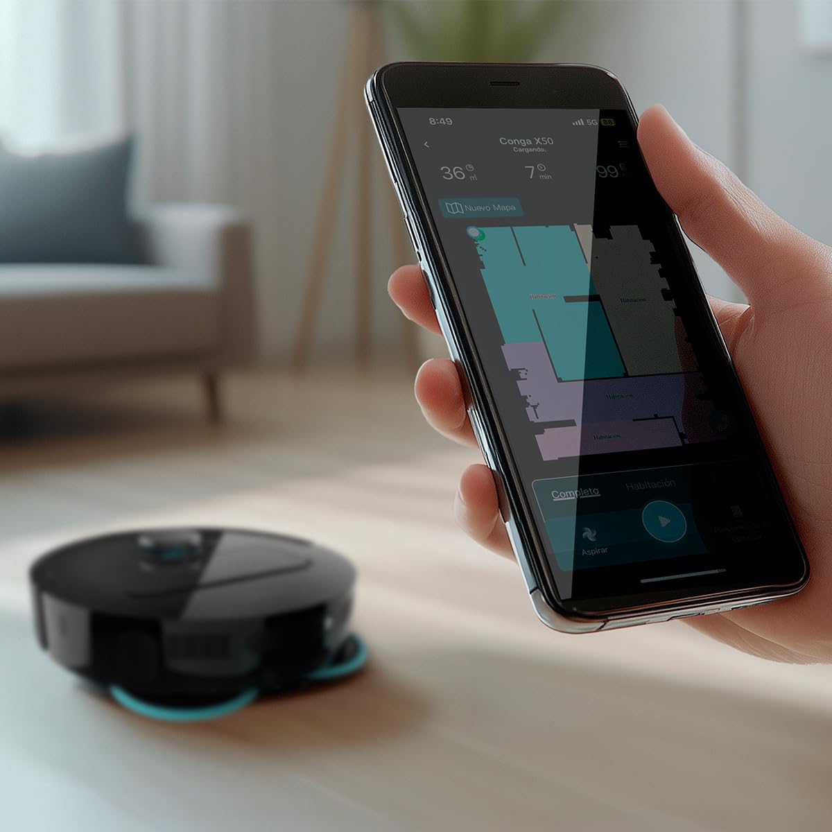 Cecotec Robot Aspirapolvere e Lavapavimenti con Base Autovuotante e App Conga X50 X-Treme. Navigazione Laser, Mappatura Interattiva, 15000Pa, Autonomia 240min, Moci Sollevabili, Base con 3 Serbatoi