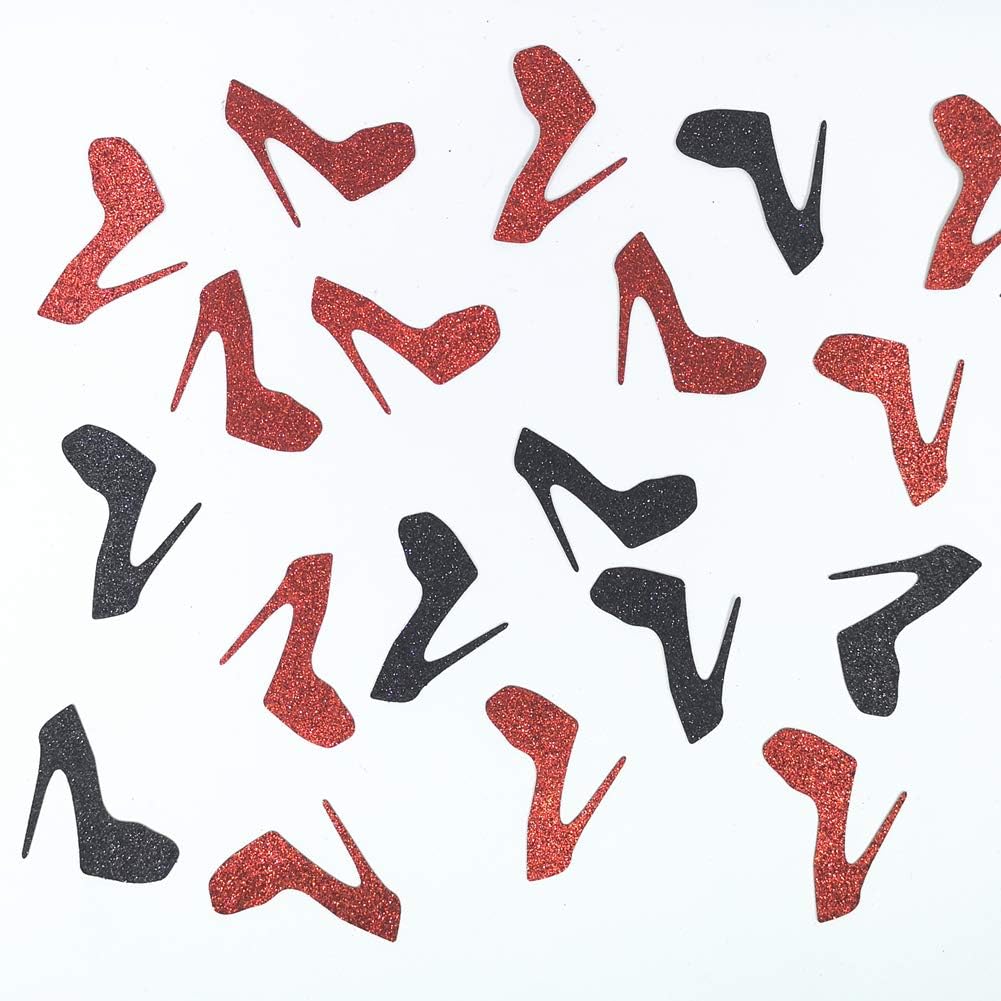 100 Counts High Heel Glitter Paper Confetti for Bachelorette Party Decorations Wedding Shower Table Decorating -£¨Red and Black£©