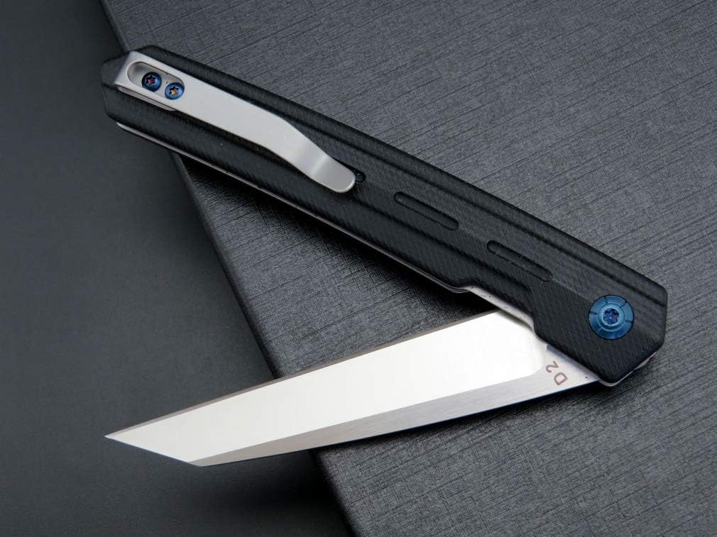 Eafengrow EF946 EDC D2 Folding Knife G10 Handle EDC Flipper Knife Fast Opening Ball Bearing Folder with Locking Liner Camping Tactical Hiking Survival Outdoor tool knife(BLACK)