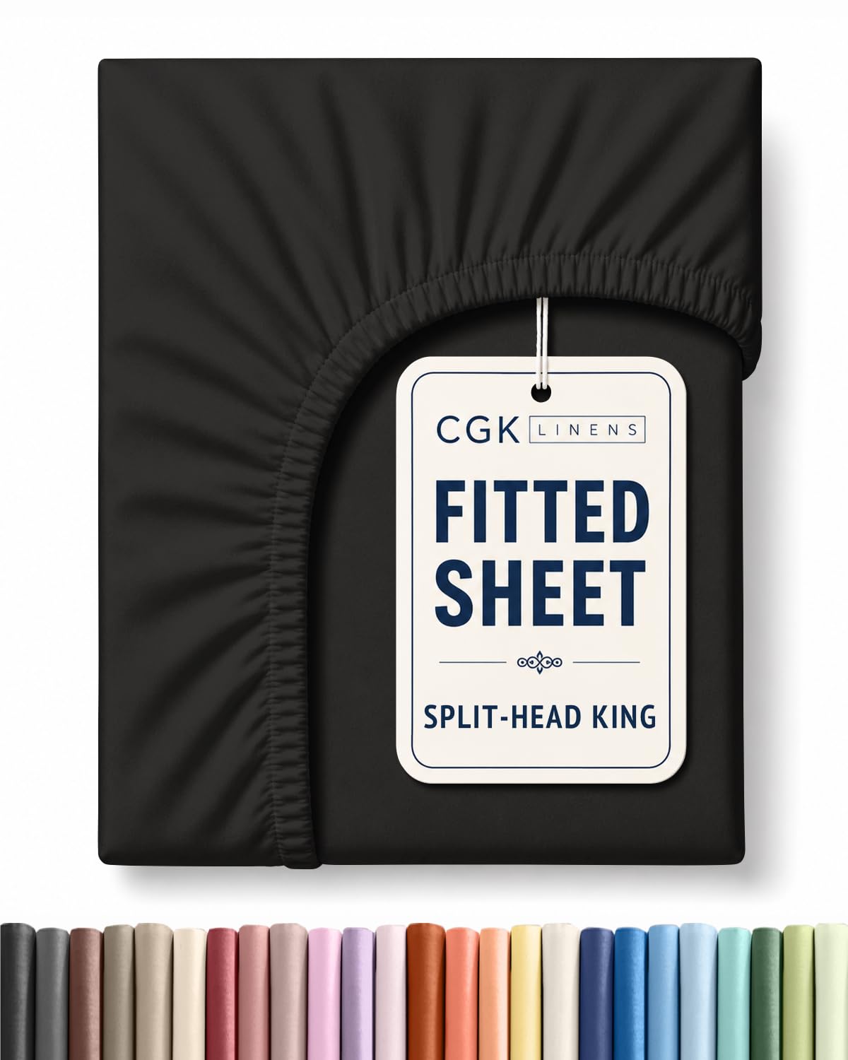 Flex Top King Fitted Bed Sheet - Split Head Single Fitted Sheet - Black