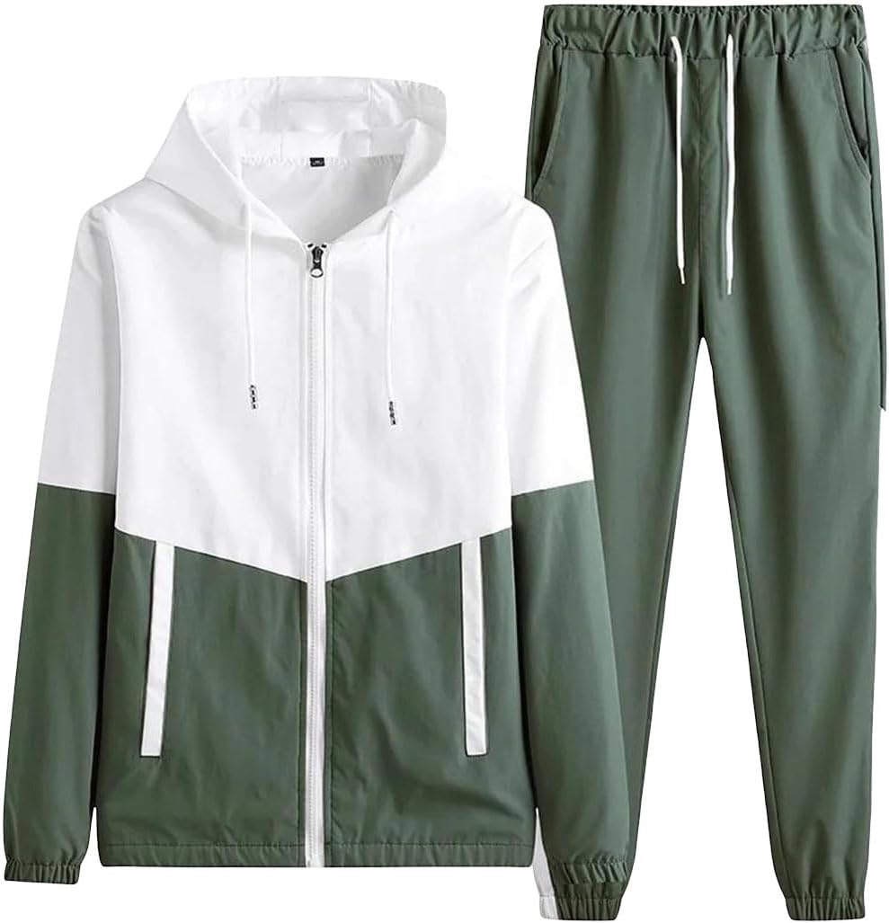 Men's Autumn 2 Piece Tracksuit Set Long Sleeve Hooded Jacket Tapered Pants Casual Sportswear for Jogging Running