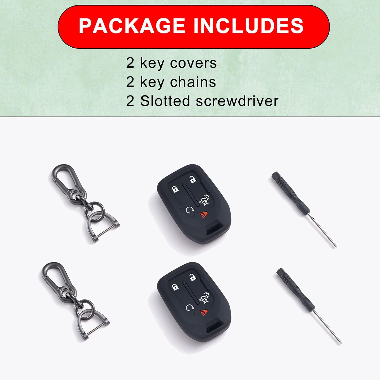 JKCOVER 2PCS Smart Key Fob Case Cover Compatible with 2019 2020 2021 2022 Chevrolet Chevy Silverado and GMC Sierra 1500 2500HD 3500HD Accessories Silicone Black Remote Key Chain Protector (5 Button)