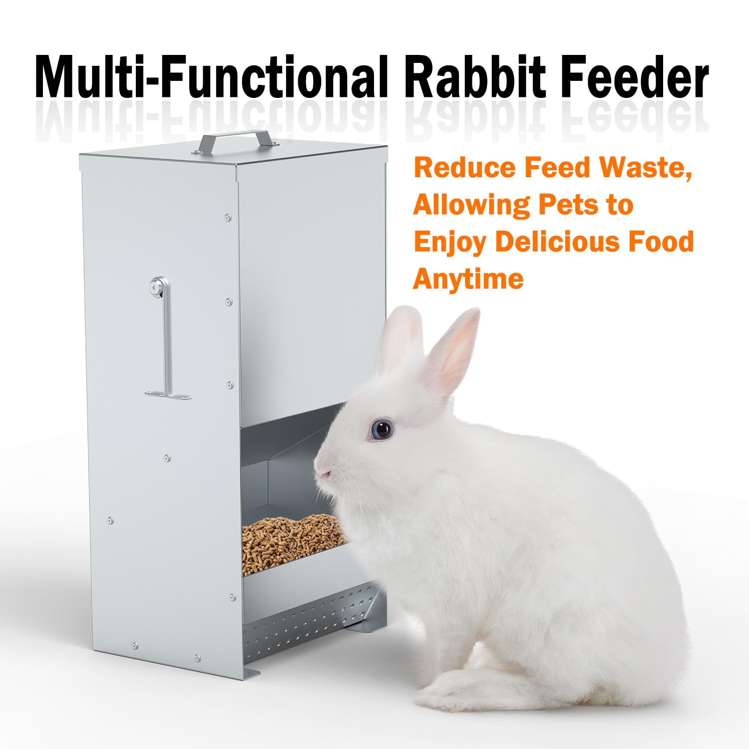 Metal Rabbit Feeder, 5-Pound Capacity Rabbit Feeder, Outdoor Small Animal Feeder for Rabbits, Chicks, Cats, Guinea Pigs, Free Large Capacity Small Animal Water Bottle - image 2