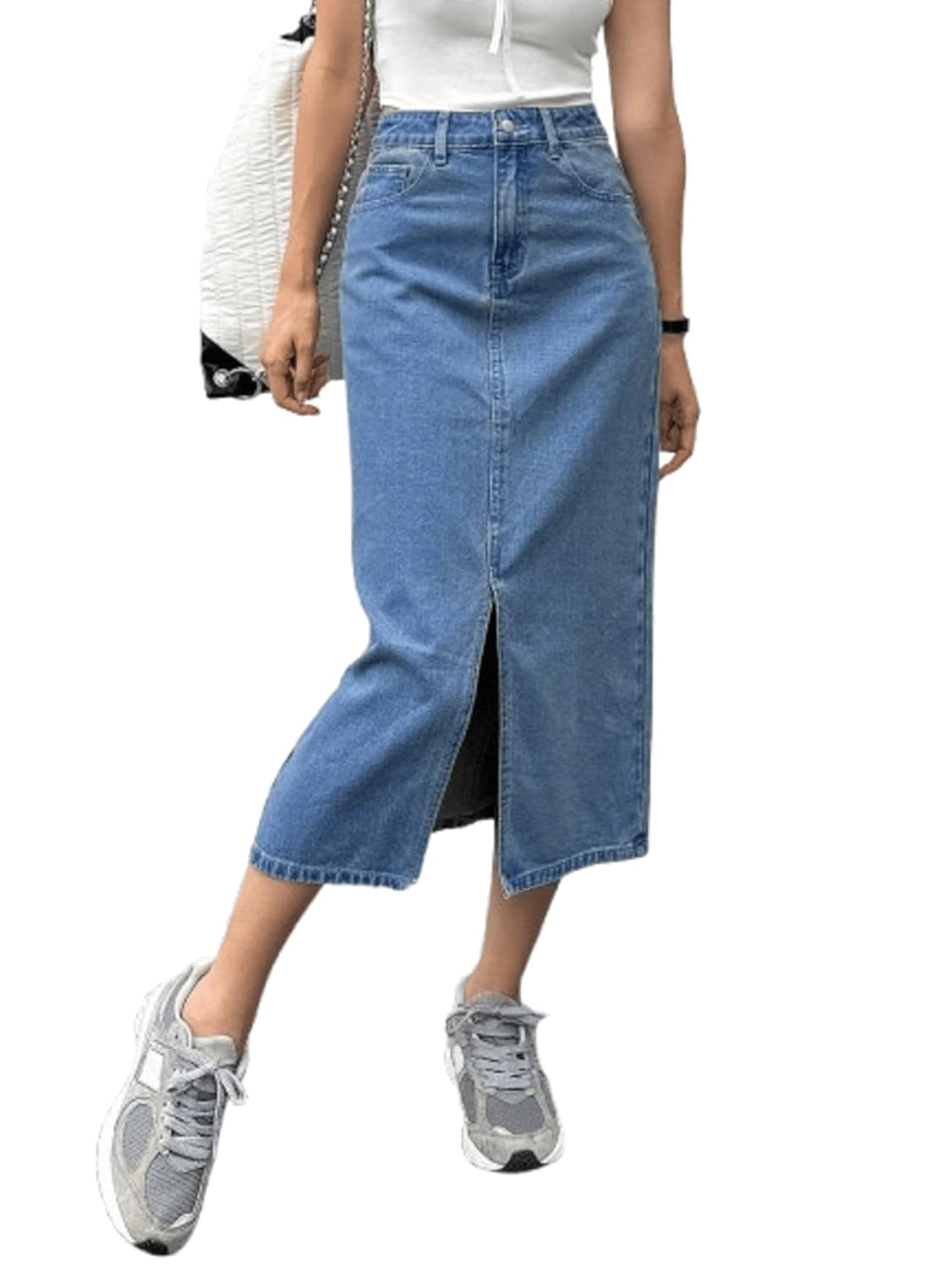 Aahwan Solid High Waist Slit Denim Skirt for Women’s & Girl’s