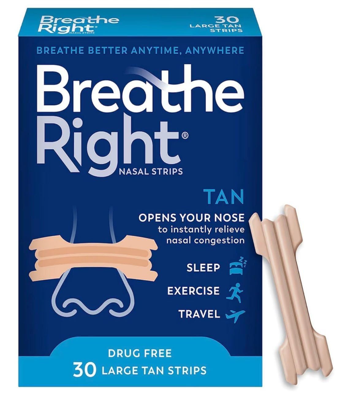 Breathe Right Nasal Strips Large Tan (30 Count) – Instant Nasal Congestion Relief, Snoring Reduction, Better Breathing for Sleep, Exercise & Travel – Drug Free Nose Strips-image-33