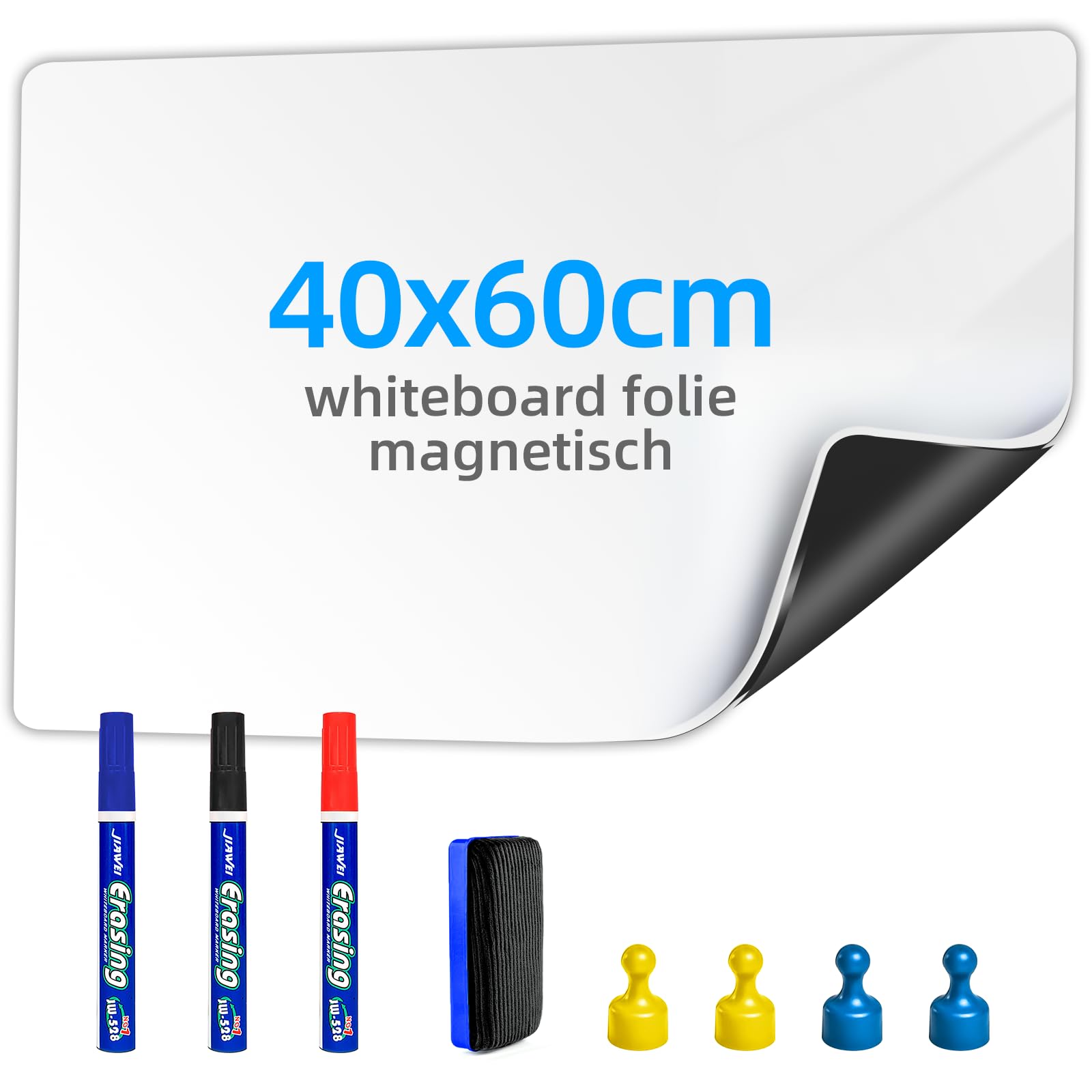 Magnetisch Whiteboard Folie - 40 * 60cm Magnetfolie Selbstklebend Weißwandtafel - Whiteboard Sticker DIY mit Marker, Board-Radierer und Magnet - Wandfolie für glatten Oberflächen in Schule Büro Haus