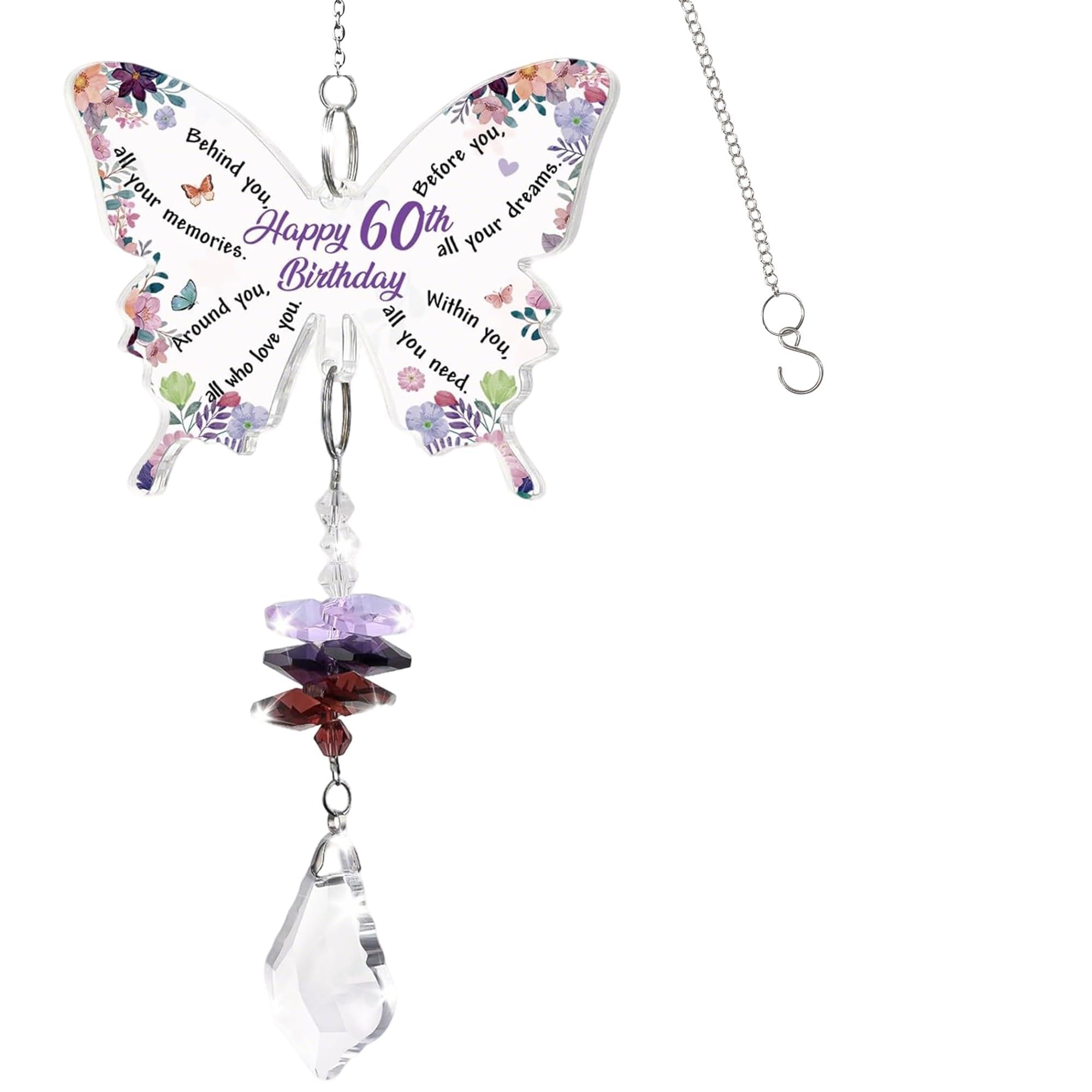 60th Birthday Gifts for Women, Butterfly Hanging Crystal Suncatcher Bday Keepsake for Her, Elegant 60 Year Gift Decoration, Meaningful Present for Mum Sister Friend on 60th Birthday Celebration