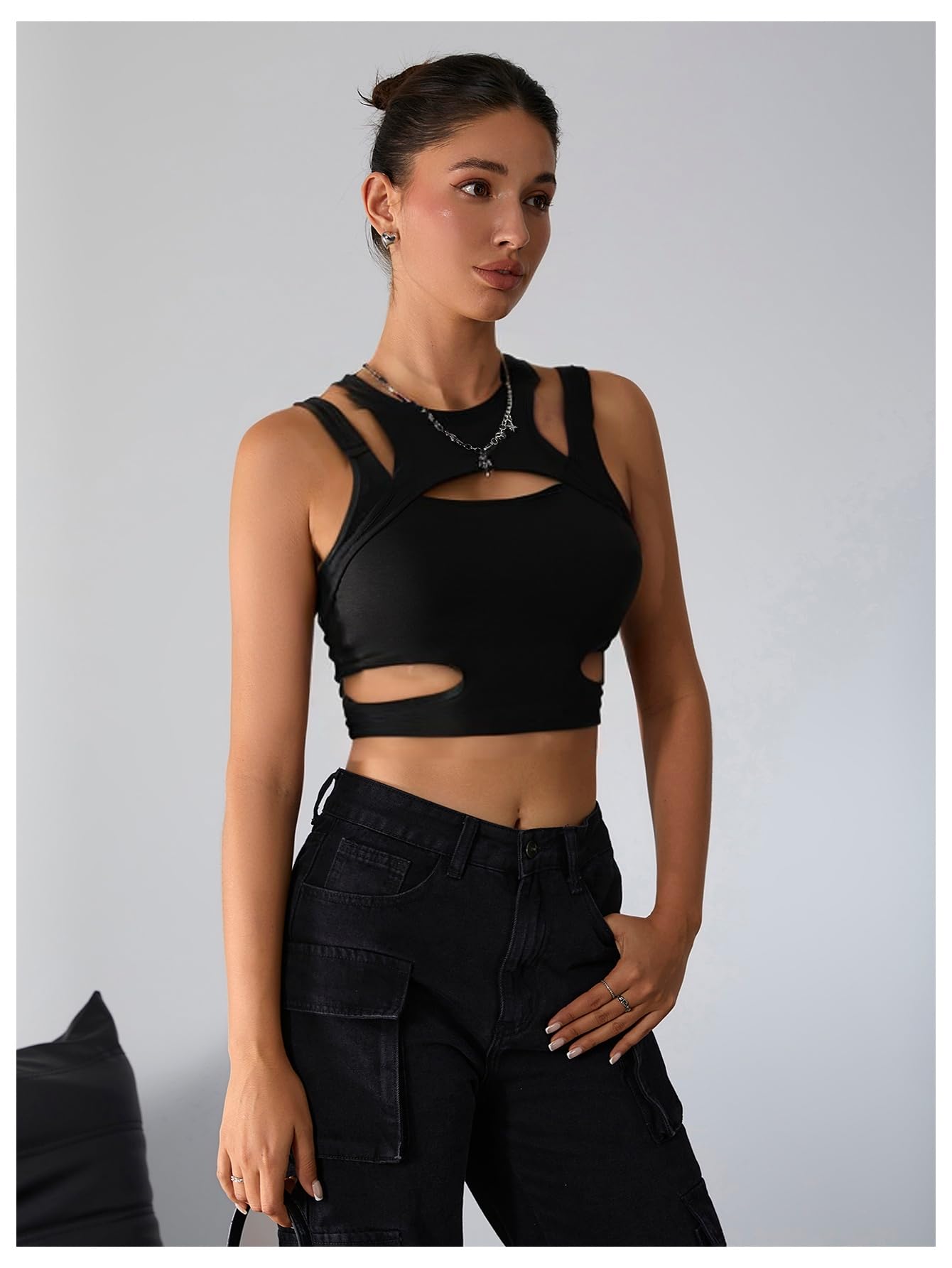 Milumia Women's Cut Out Gothic Tank Top Sexy Going Out Crop Tops Rave Outfits: Large Deep Blue