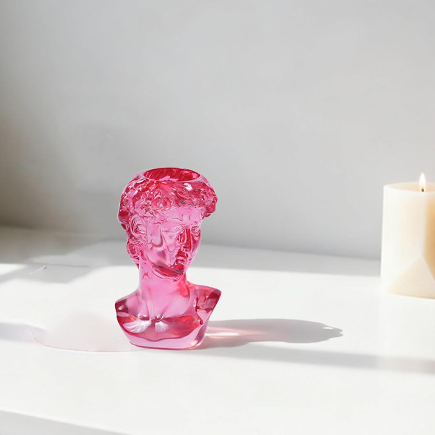 David Statue Decor Scuplture Bathroom Resin Table Pink Red New Year Desk Decor Roman Men Bust Statue