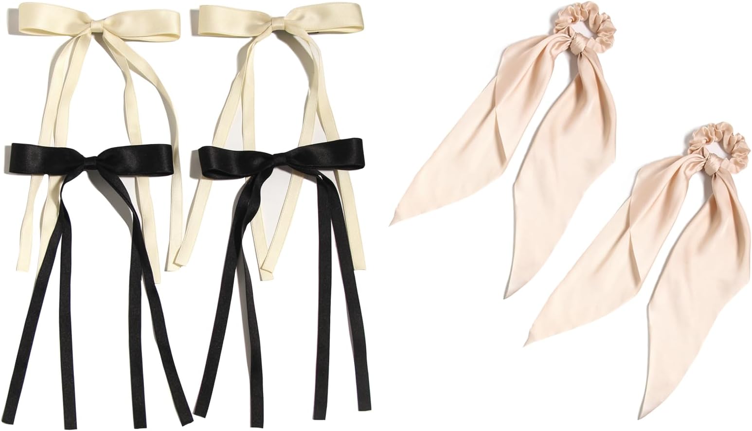 LFOUVRE 4pcs Ribbon Hair Bows for Women and 2pcs Hair Scarf Scrunchies