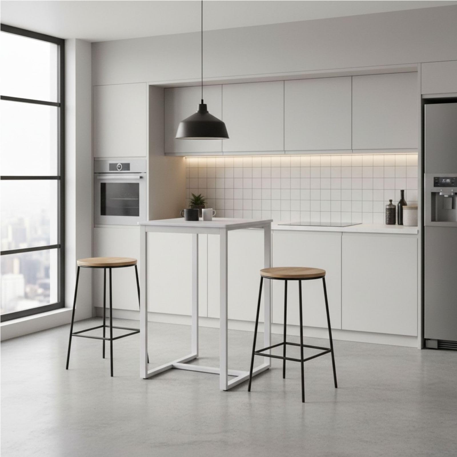 Mesa Alta Cocina - Mesa Alta Bar 60x60x93 cm. - Mesa Barra Cocina Alta - Estructura Metálica - Color Blanco