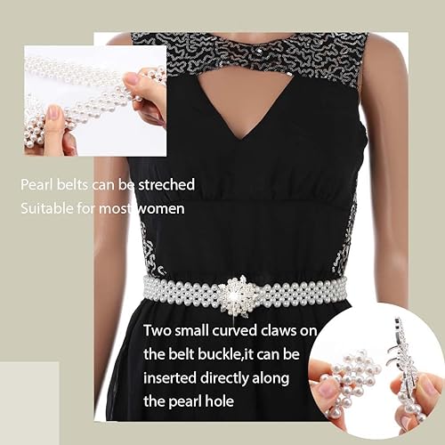 Miniatura 6 de Tgirls Cinturón de perlas para boda, banda elástica de cristal para mujer, cinturón de diamantes de imitación, cintura con cuentas blancas, S-2