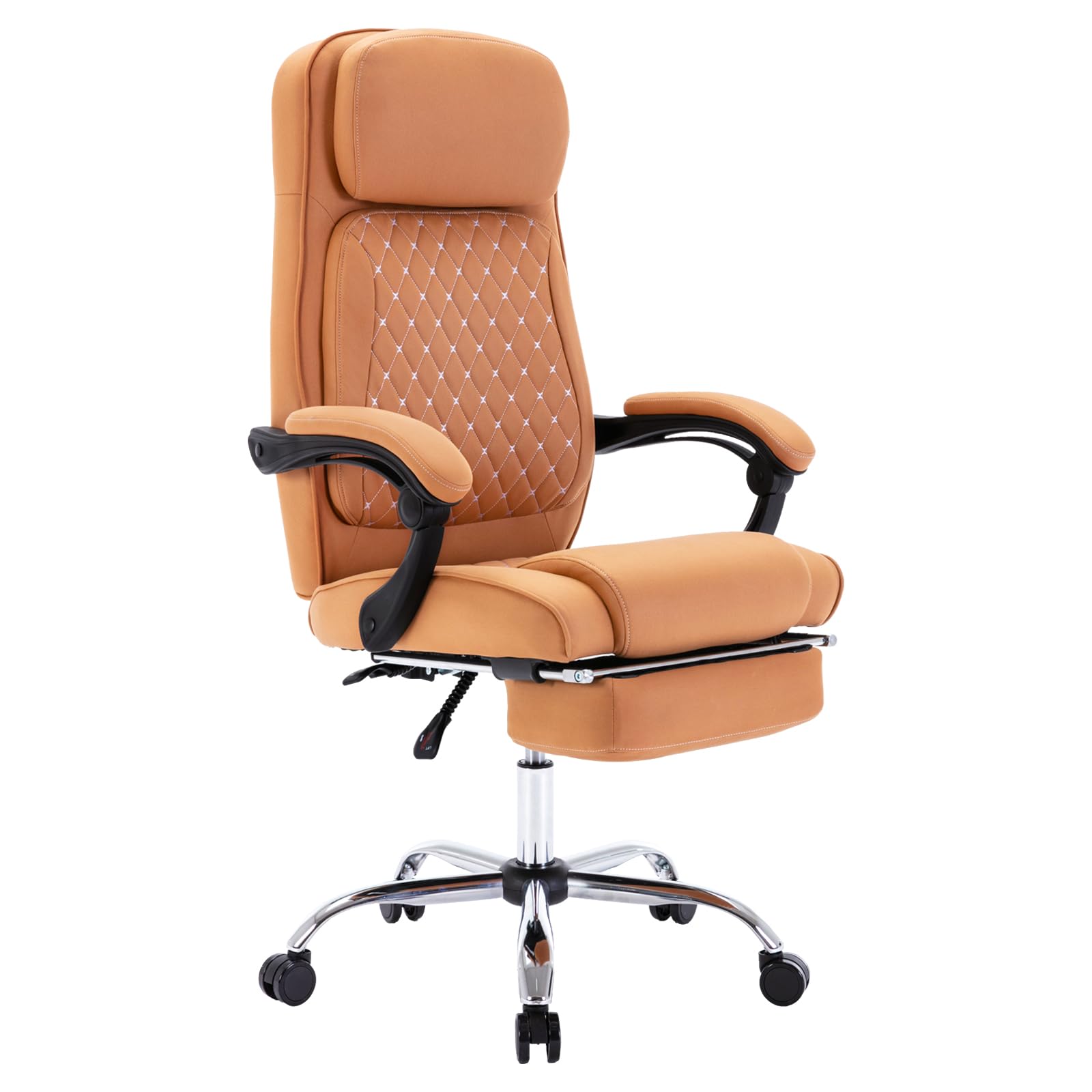 LXRADEO Silla de oficina ergonómica con pedales, altura ajustable y soporte lumbar, respaldo alto, tela transpirable y piel sintética (amarillo)