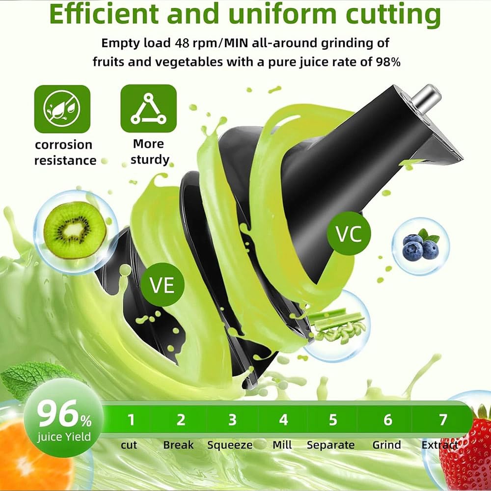 Kaltpress-Entsafter für ganzes Obst und Gemüse, 500 W Leistung, 8 mm breiter Schacht für effizientes Entsaften, leicht zu reinigen, ideal für gesunde Säfte