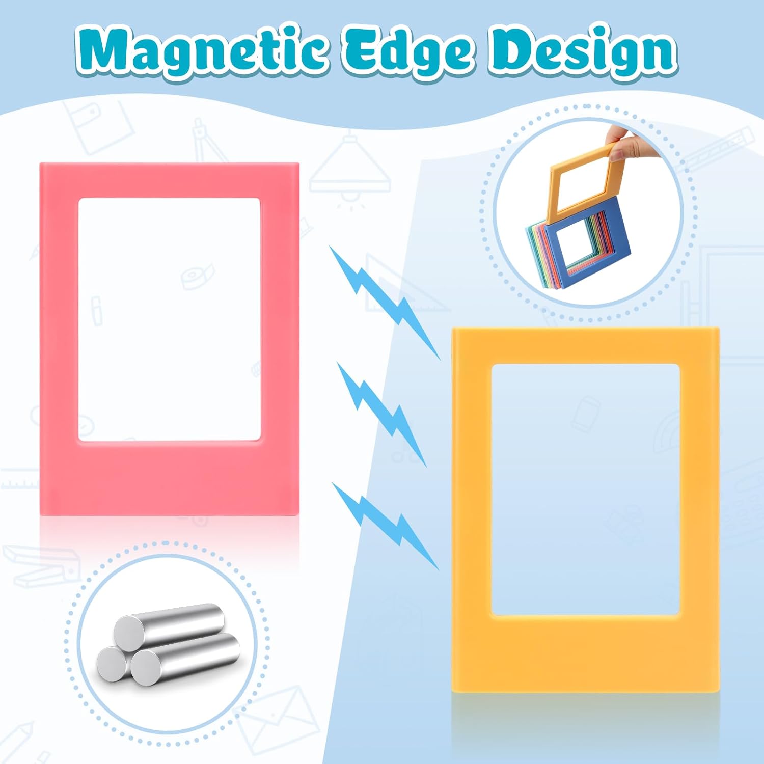 Mototo 48 Pack Magnetic Picture Frame for Fujifilm Instax 2.5x3.5in Mini Table Photo Frame Holder Fridge Magnets Photo Frames for Fridge School Office Wallet Size Picture Frames, 12 Colors