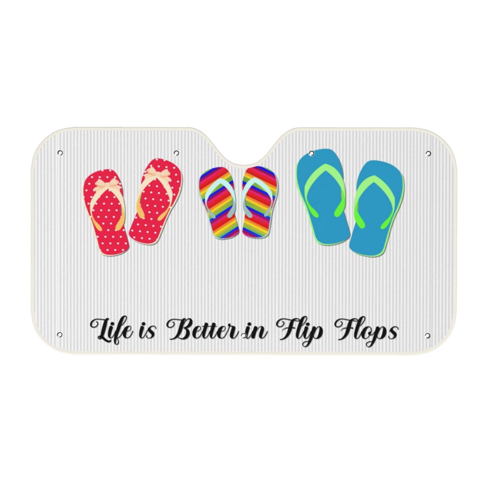 Photo 1 of Life is Better in Flip Flops Front Window Car Windshield Sun Visor Sunshade ?Sun Protection Keep Cool Collapsible Visor with 8 Suction Cups Life Is Better In Flip Flops Medium