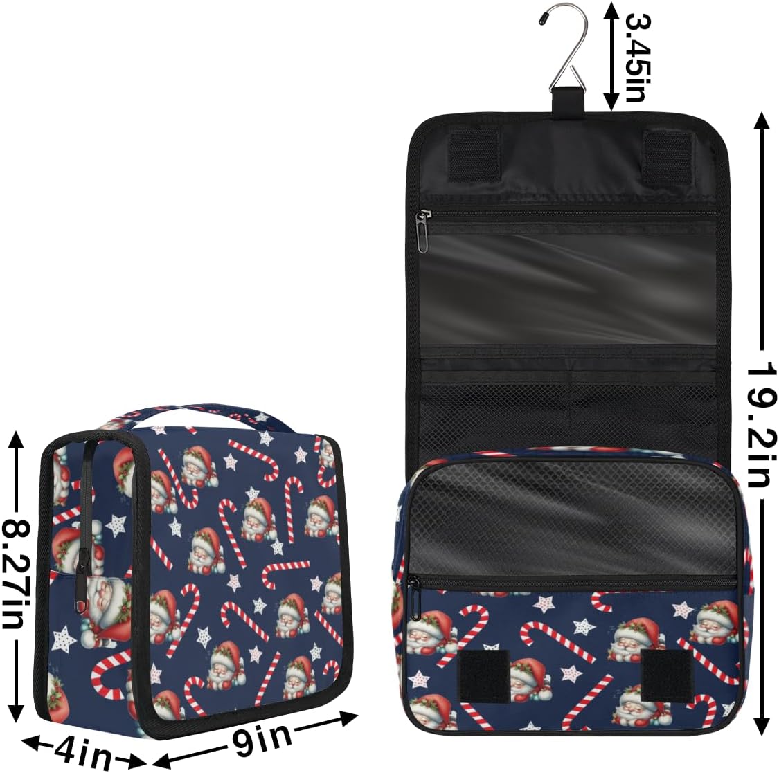 Travel Hanging Toiletry Bag for Women kids, Christmas Santa Claus Candy Cosmetic Bag Waterproof Makeup Organizer for weekend overnight Bathroom