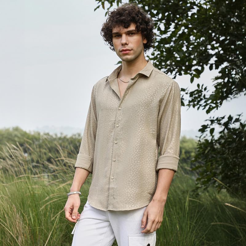 Image of CAHOOT Men's Shirt for Casual Wear | Spread Collar | Long Cuffed Sleeves | Button Closure | Shirt Crafted with Comfort Fit for Everyday Wear