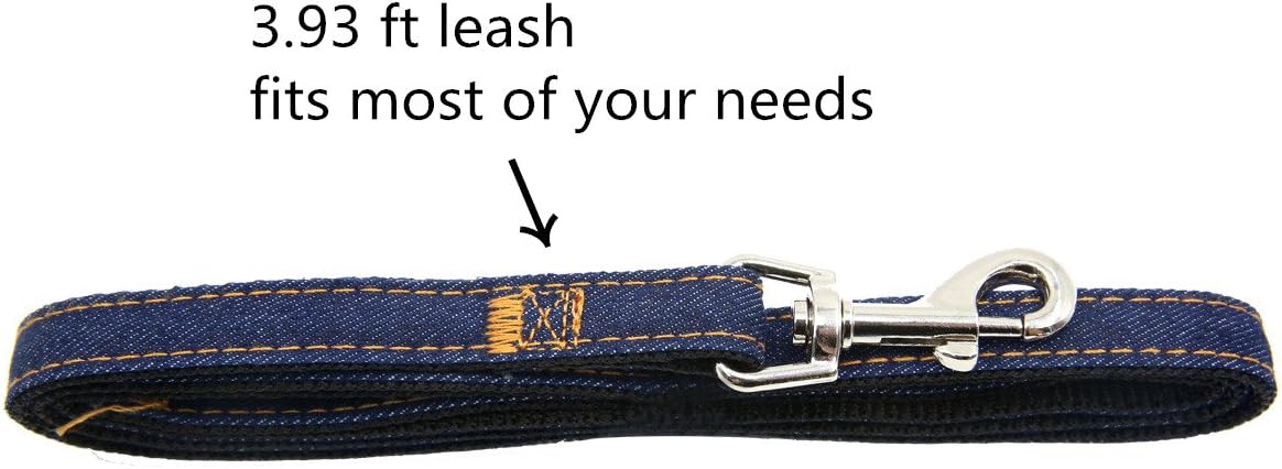 Juxcity Adjustable Dog Leash Harness Duty Denim Vest Collar Set for Small Medium Dog (4.6FT)