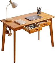 Desk, Natural Wood Computer Desk, Width 100 x Depth 50 x Height 75 cm, Simple PC Desk, Writing Desk with Drawer, Dining Table with Hanging Rod, Cherry Blossom Wood Color, YD-WD01N