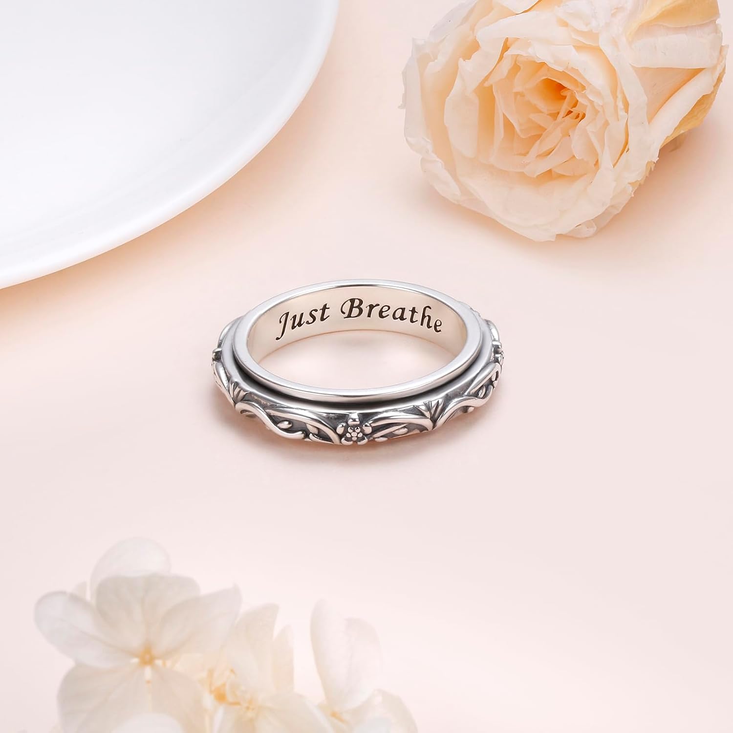 Cross/Butterfly/Evil Eye/Tree of Life/Celtic Knot/Sunflower/Lotus Spinner Ring 925 Sterling Silver Fidget Rings for Anxiety Stress Relieving ADHD Autism Rings Jewelry Gift for Women