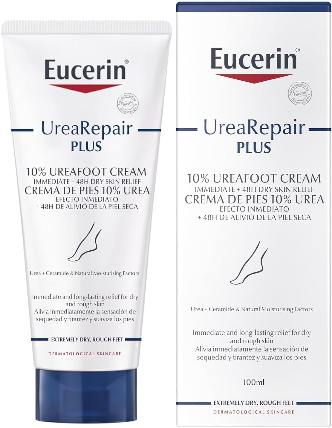 UreaRepair Plus 10% Urea Foot Cream 100ml, Intensive Moisturising Foot Treatment for Dry, Cracked Feet and Heels, with Ceramide & Natural Moisturising Factors, Fast-Absorbing Moisturiser