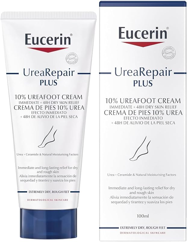 Eucerin UreaRepair Plus 10% Urea Foot Cream 100ml, Intensive Moisturising Foot Treatment for Dry, Cracked Feet and Heels, with Ceramide & Natural Moisturising Factors, Fast-Absorbing Moisturiser