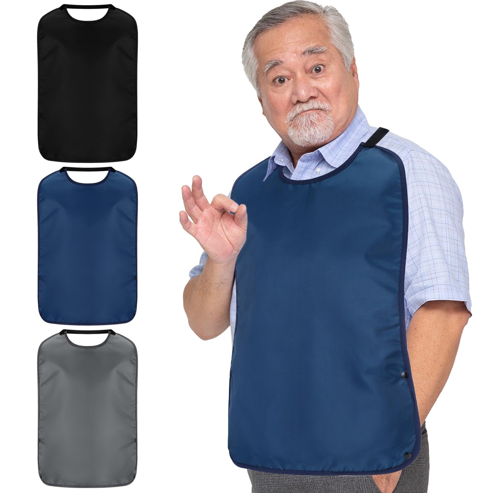 Twistover Double Layer Stretchable Adult Bibs with Crumb Catcher Waterproof Washable Clothing Protector Adult Bibs for Eating