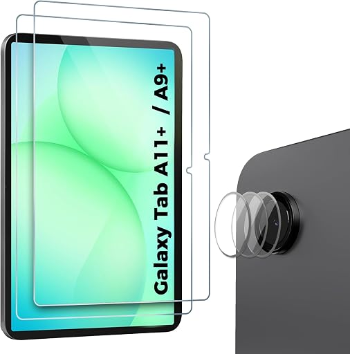 ProCase 2 Pack Screen + 3 Camera Lens Protector for Galaxy Tab A11+/ A9+ | for Galaxy Tab A11 Plus / Tab A9 Plus 9H Hardness HD Clear Tempered Glass Film Guard With 3 Camera Lens Protector