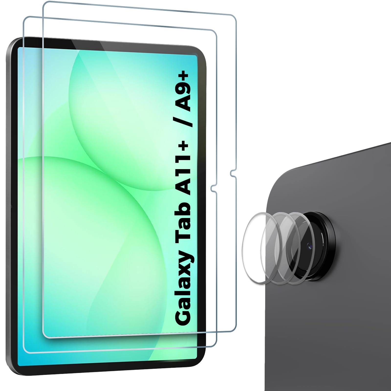 2 Pack Screen Protector for Galaxy Tab A11 Plus 2025 / Galaxy Tab A9 Plus 2023 + 3 Camera Lens Protector, 9H Hardness HD Clear Tempered Glass Film Guard Screen Saver for Tab A11+ / A9+ 5G 11"