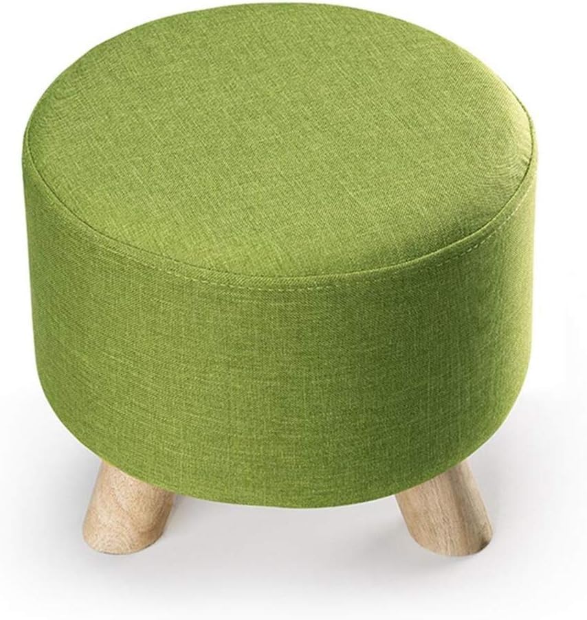 Round Small Stool Upholstered Footstool Pouffe-Removable and Washable Cover Shoes Stool Solid Wood Pier 3 Wooden Legs (Color : Green)