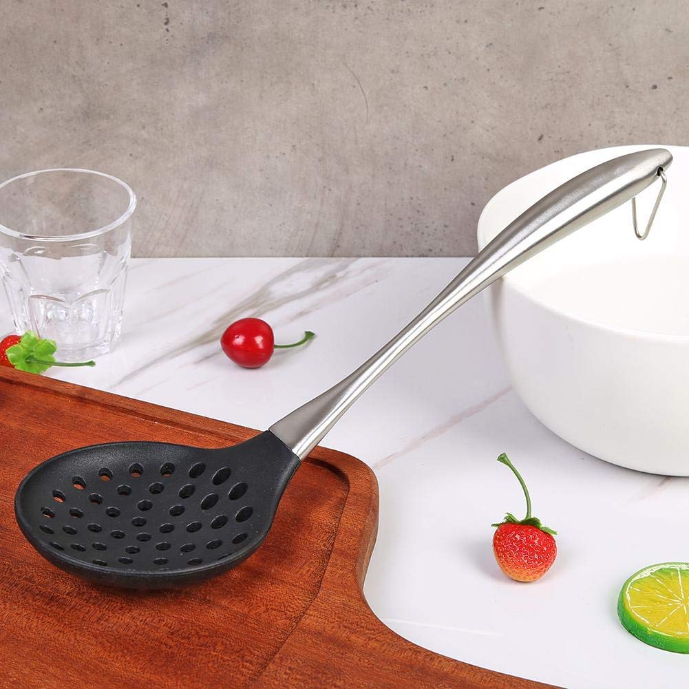 Ramkuwar Silicone Wok Skimmer Baking and Mixing Spatula Premium Slotted Spoon Scoop Strainer Colander BPA Free with Stainless Steel Handle for Non Stick Cookware 3