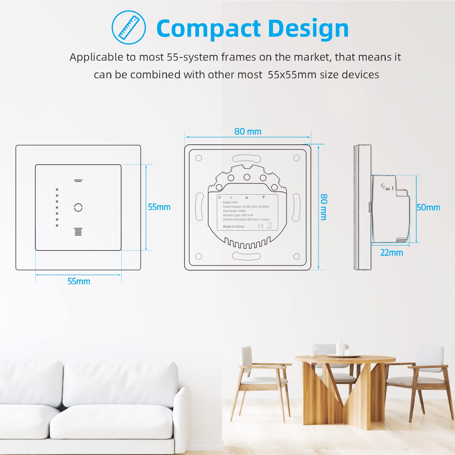 WLAN Rollladenschalter, [6 Gen] Jalousien Schalter mit steuerbarer LED, Smart Rolladen Zeitschaltuhr benötigt Nullleiter, Rolladensteuerung kompatibel mit Echo Alexa/Google, 4 Stücke