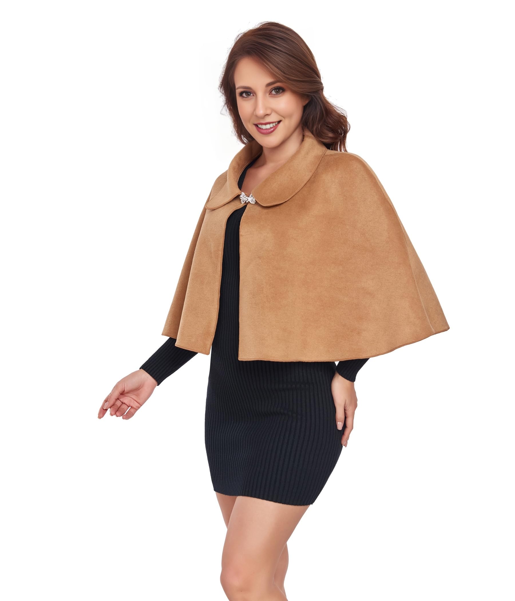 TONGFANTFL Poncho caldo da donna in misto lana Capelet con cappuccio