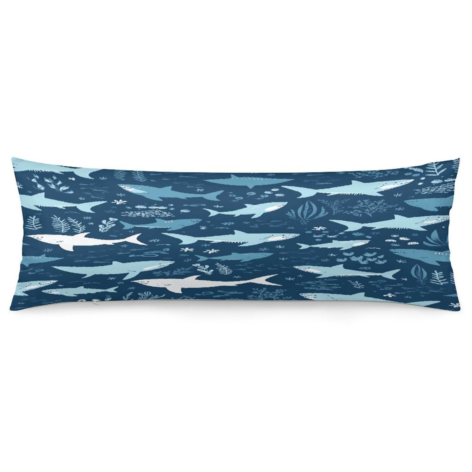 Sharks Throw Pillow Covers with Silent Zipper Polyester Pillow Protectors Removable Pillow Cases Soft Pillowcase Cozy Pillow Sham Cushion Cover for Sofa Car Bed 20"x54"
