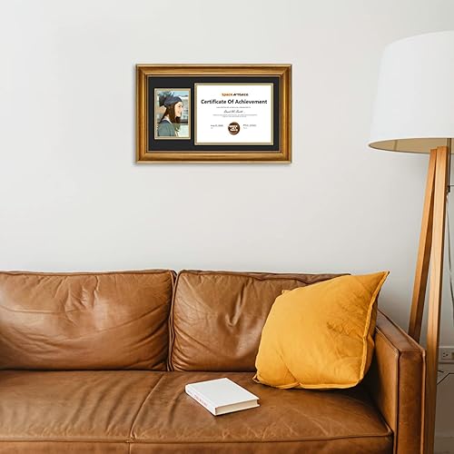 Miniatura 3 de Space Art Deco, Marco de diploma de 11 x 19.5 pulgadas con paspartú doble negro sobre dorado para documentos de 8.5 x 11 pulgadas y una imagen de 5