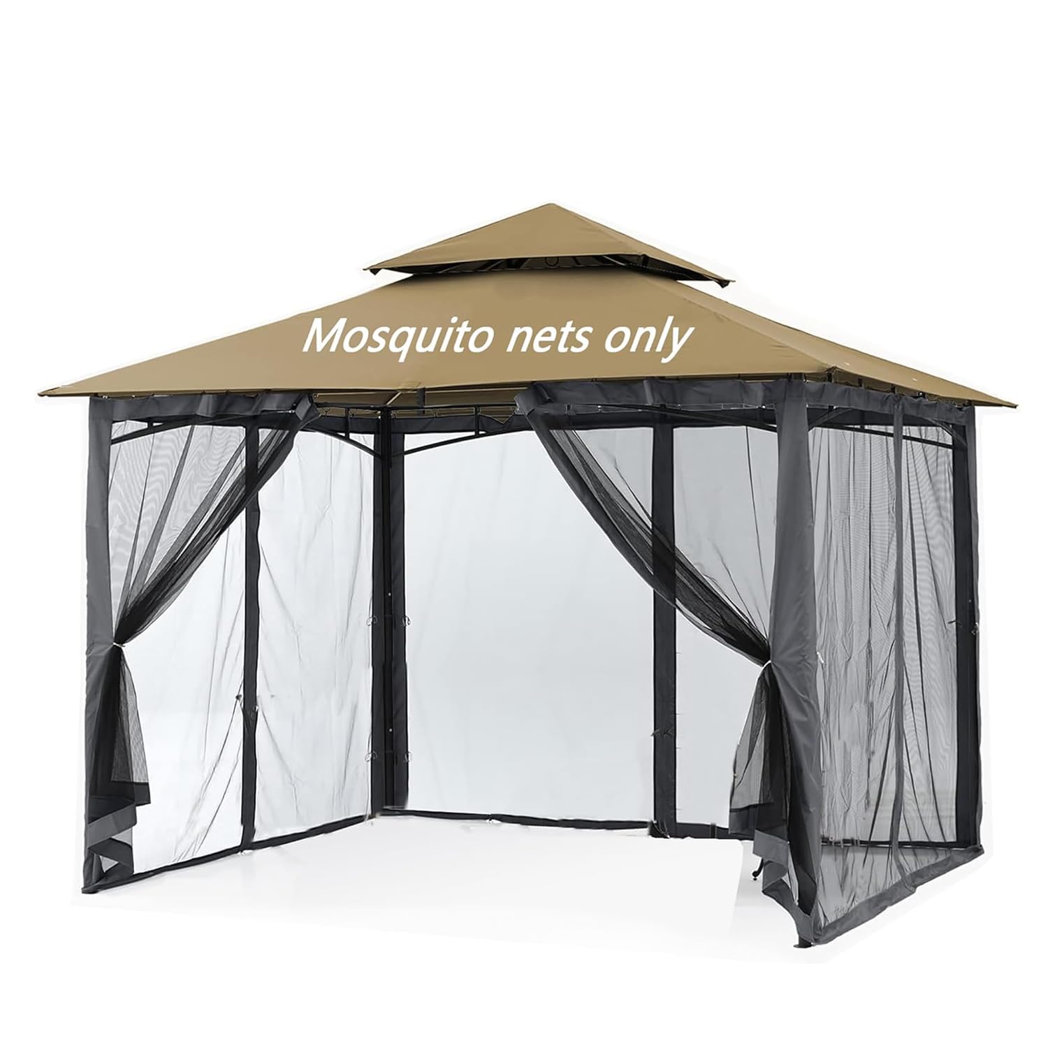 Zanzariera per Gazebo 3x3, Esterno Zanzariera Universale da Giardino Patio, 4 Pannelli Pareti Laterali con Cerniera Impermeabile per Pergolato e Pergola (Nero, 3x3 M)