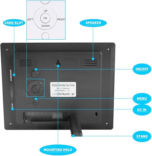 Miniatura 6 de Calendario digital de 8 pulgadas para personas mayores, 8 alarmas, atenuación automática, reloj digital de gran pantalla con fecha y día para