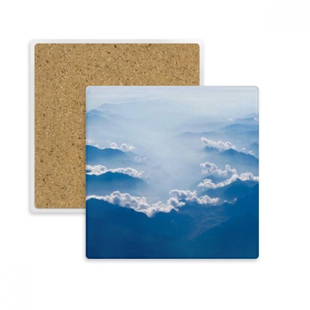Dessous de verre carré en pierre motif nuages et ciel bleu