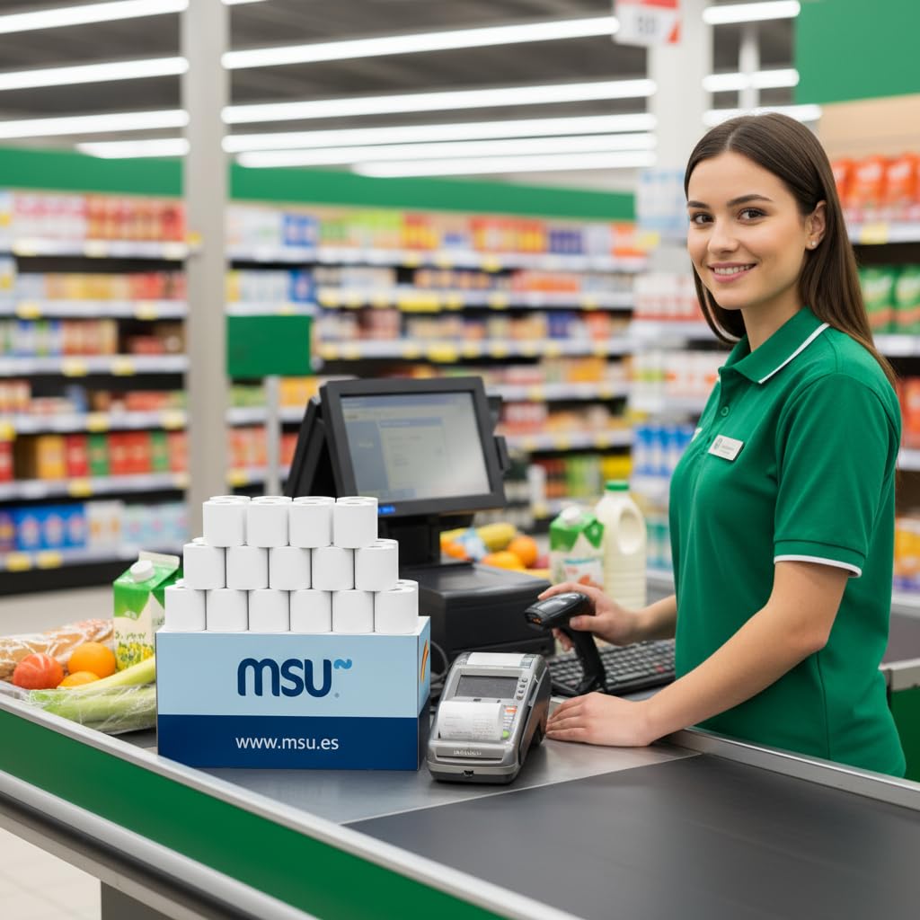 MSU | Rollo de papel térmico 80x80 mm, paquete 80 unidades | Libre de BPA, impresión duradera y limpia | Para TPV y cajas registradoras