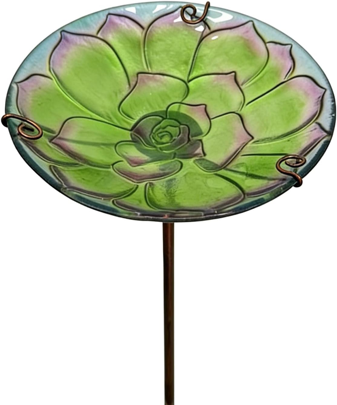 10.5" D Glass Bird Bath with Stake – Shallow Bird Bath for Outside Garden Backyard – Decorative Birdbath & Feeder for Patio Lawn – Hand-Painted Glass Water Dish, Green