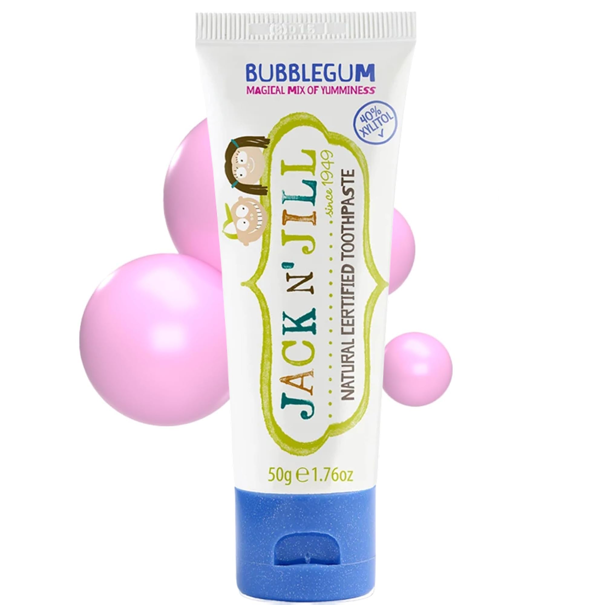 Jack N’ Jill Natural Certified Kids Toothpaste – Fluoride-Free Toddler & Baby Toothpaste with 40% Xylitol, No Sugar, Suitable from 6 Months+, Organic Bubblegum Flavour, Pack of 1 (50g)