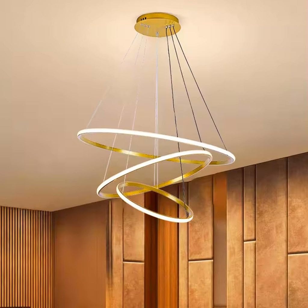Harold Electricals Modern 3 Ring Luminous Halo Chandelier Light Fixture for Dining Table, Living Room, Kitchen Island, Café & Home Decor- Golden (Inbuilt LED)-image-18