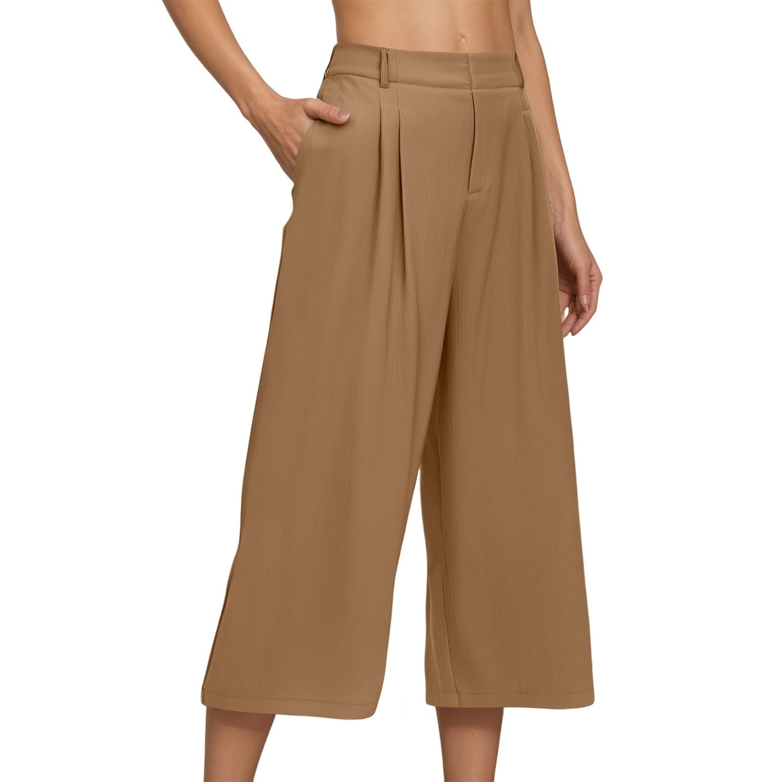 Pantalones de tela rectos y holgados con cintura alta transpirable 7