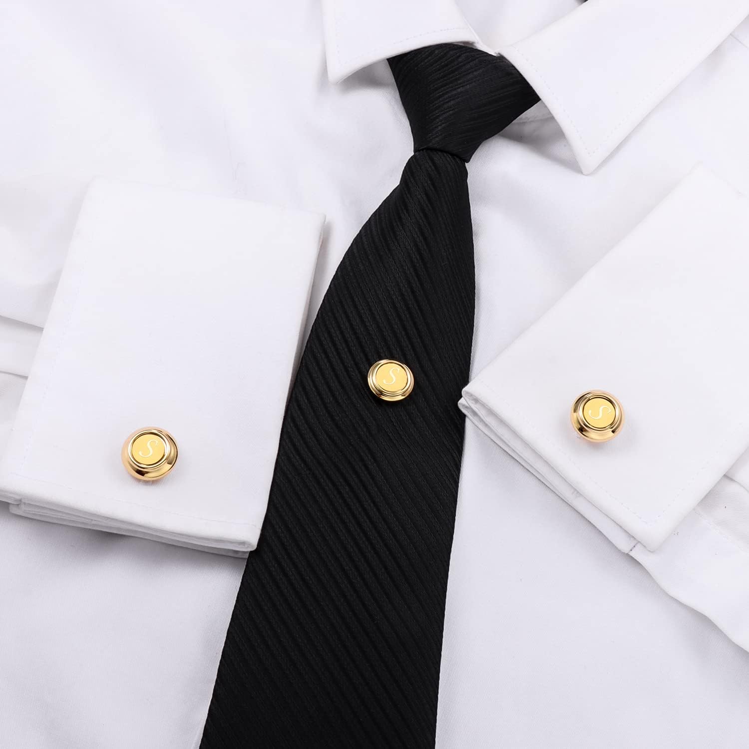 HAWSON Gold Cufflinks and Tie Pins Set for Men, Initial Tie Tack Pins Brooch Personalized Wedding Business Gifts