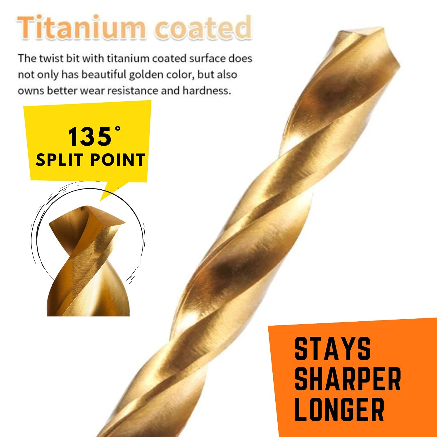 99 Pcs Titanium Coated Twist Drill Bit Set, 4241 HSS 135° Tip Metric Drill Bits Size from 1.5-10mm for Metalworking, Woodworking, Plastic Hole Drilling