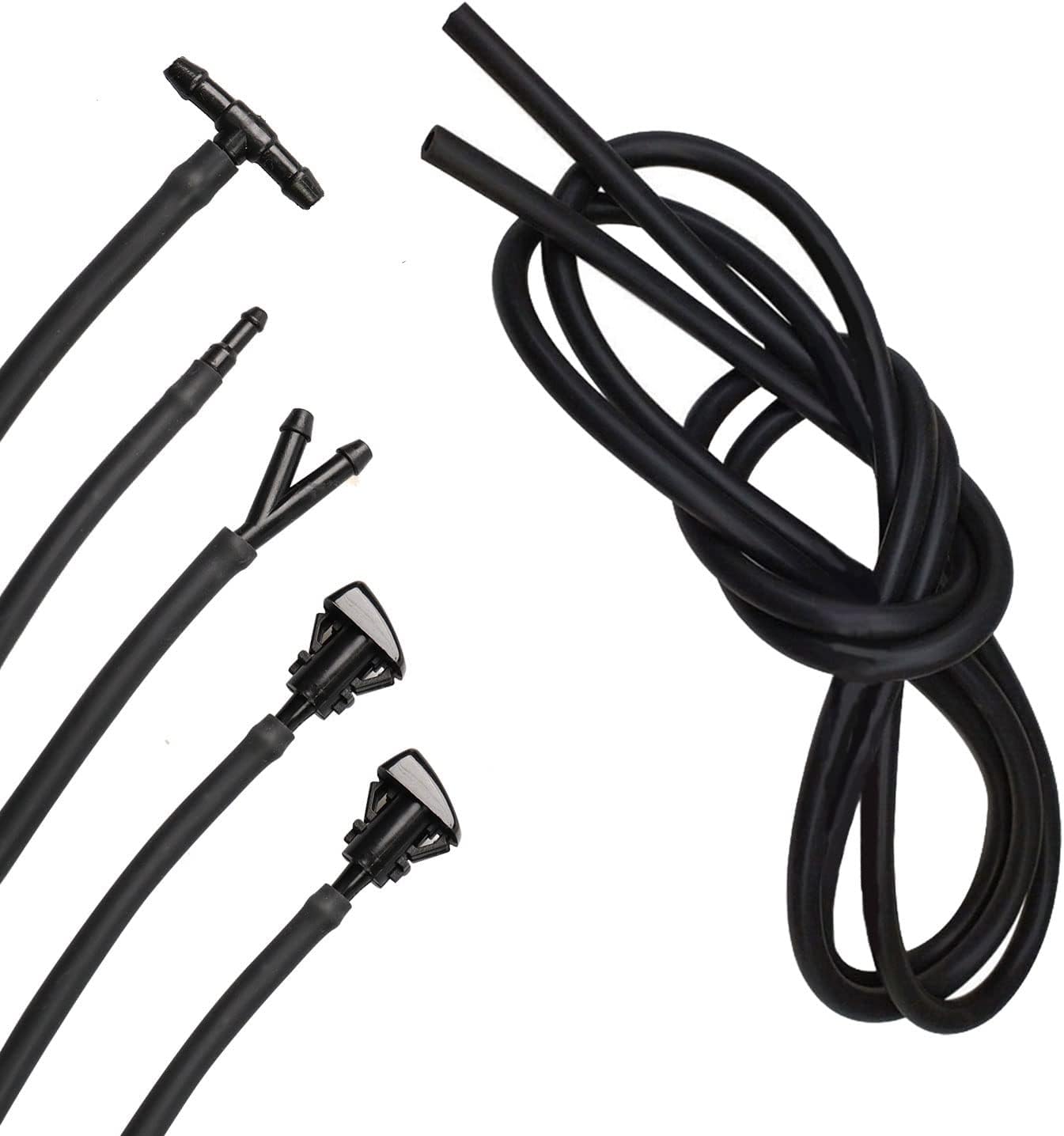 Windshield Washer Nozzles Kit-Windshield Sprayer Nozzle for Chrysler Dodge Jeep ram, Windshield Washer Nozzle Hose Kit with 157-Inch Windshield Fluid Hose,3 Connector and 10 Hood Insulation Retainers