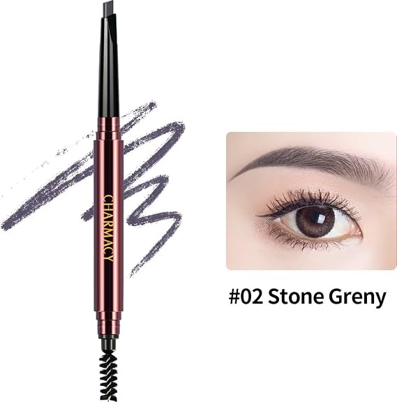 CHARMACY Triangle Eyebrow Pencil - Waterproof, Smudge-Proof, Dual-Ended with Spoolie | Vegan & Hypoallergenic | Precision Define, Fill, Shape for Beginners #02